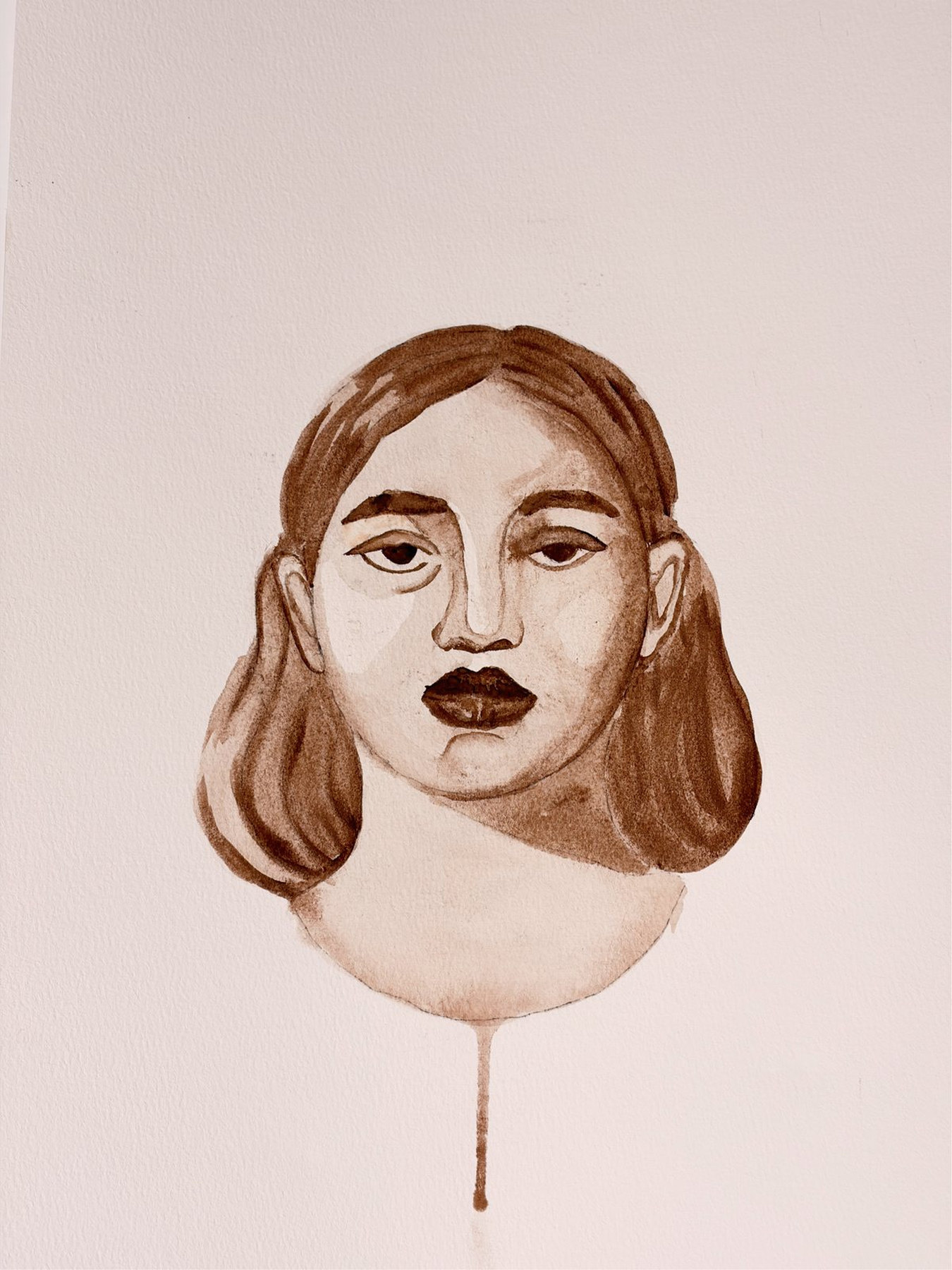 Stille sky 1, watercolour portrait painted in sepia, 2026