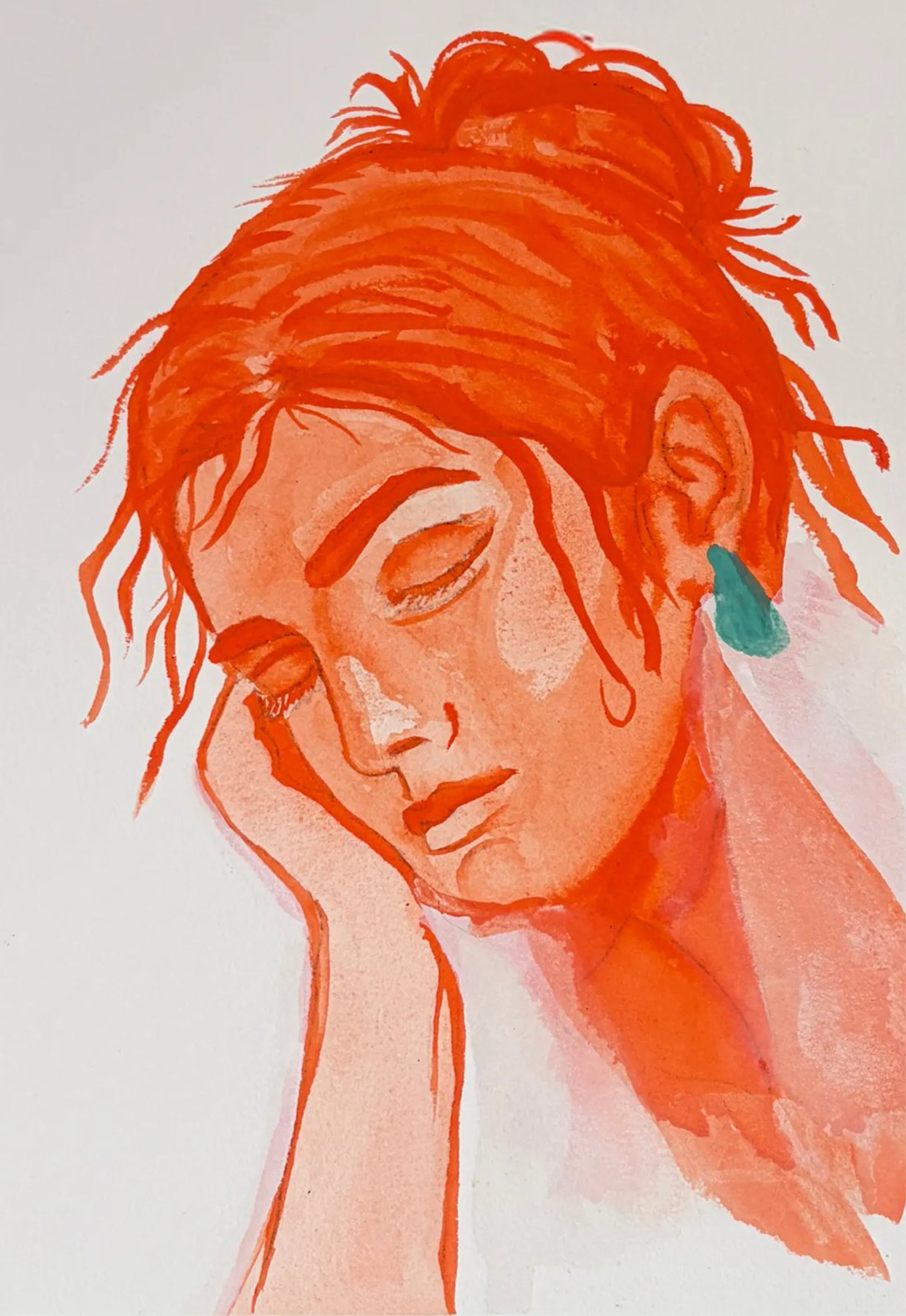 Stille sky 2, watercolour portrait painted in orange, 2026