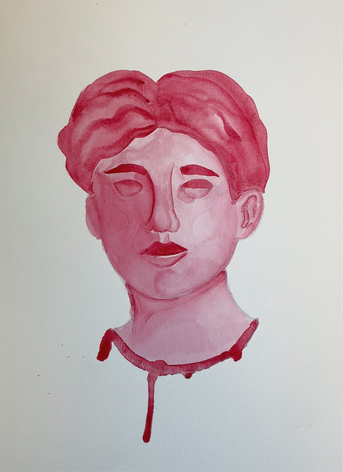 Stille sky 3, watercolour portrait painted in crimson, 2026